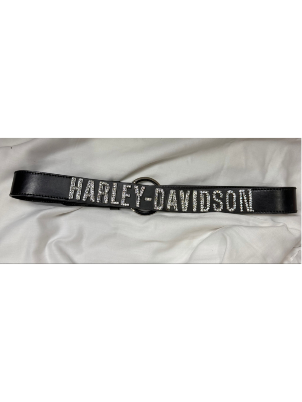 Harley Davidson Rhinestone Belt Genuine Cowhide Leather Black Crystal Biker